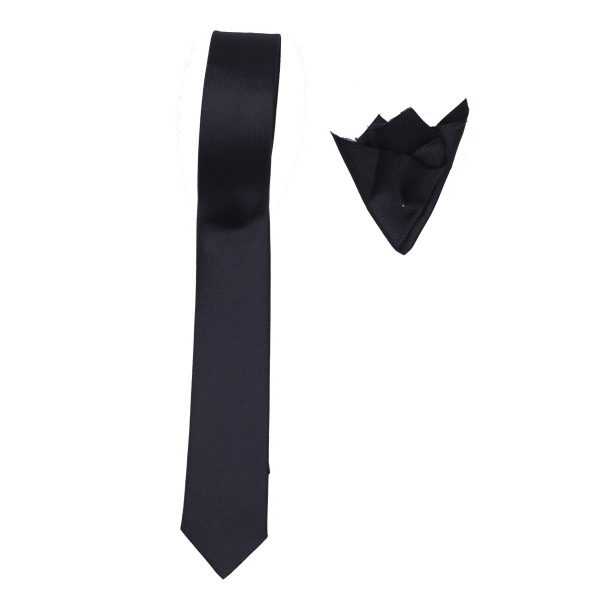 Endeson 02 Ανδρική Γραβάτα Με μαντήλι Μονόχρωμη Μπλέ 3