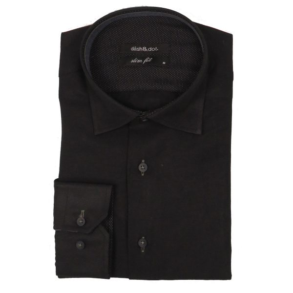 das & dot 21646 07 Ανδρικό Πουκάμισο Slim Fit Μαύρο 4