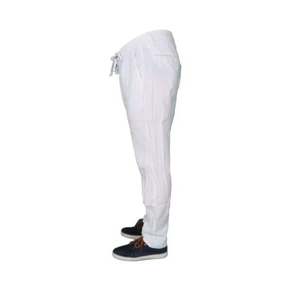Privato Baker 672-4 Ανδρικό Λινό Παντελόνι Με κορδόνι Στην Μέση Λευκό 7