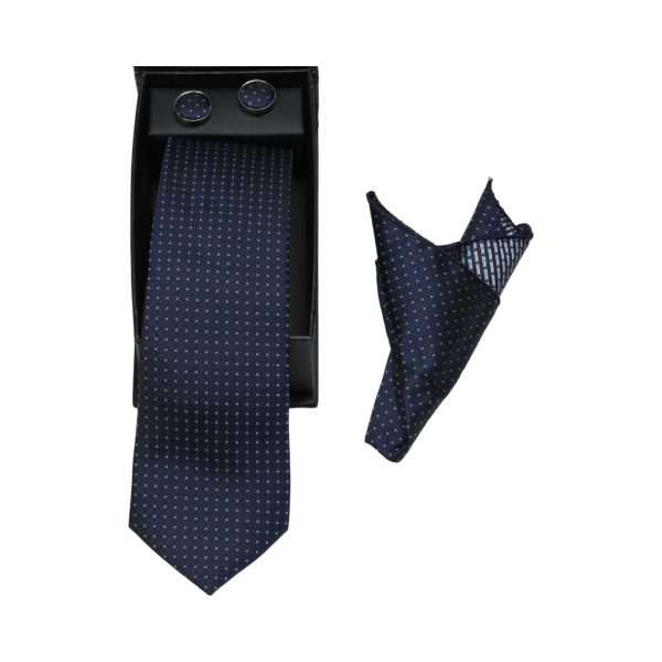 Privato 190-Σ Σέτ Ανδρική Γραβάτα-Μαντήλι-Μανικετόκουμπα Μπλέ 6