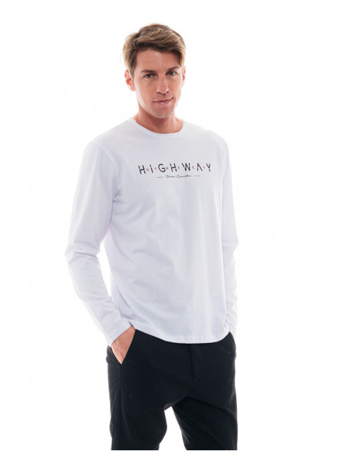Smart fashion 48-206-048 ανδρική μπλούζα με μακρύ μανίκι και τύπωμα Λευκό 5