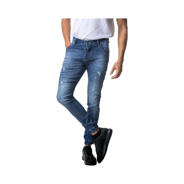 Profil Jeans 680 Ανδρικό Παντελόνι Τζίν Με Λάστιχο Στον Αστράγαλο Σε Στενή γραμμή Μπλέ 4