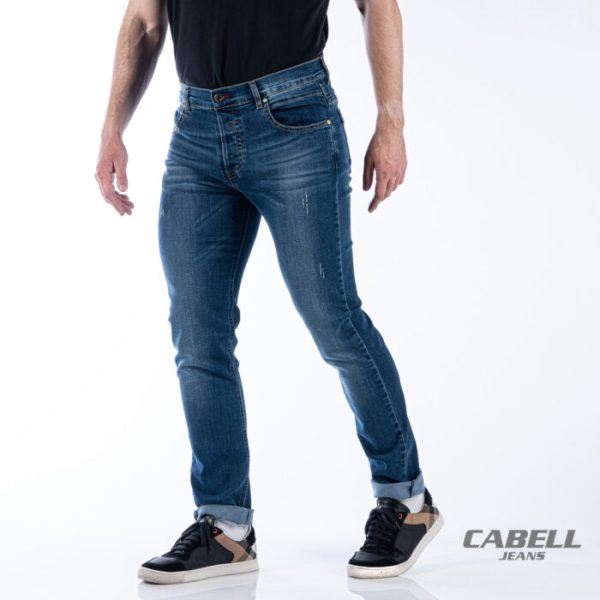 Cabell 334-1D-23D Ανδρικό Παντελόνι Ελαστικό Βαμβακερό Σε Στενή Γραμμή Μπλέ 9