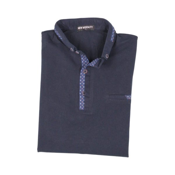 Privato New Mentality D9257-3 Ανδρικό Βαμβακερό Μπλουζάκι Μάο Σε Στενή Γραμμή Μπλέ 7