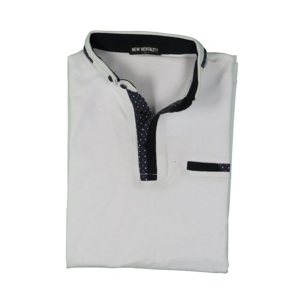Privato New Mentality D9257-1 Ανδρικό Βαμβακερό Μπλουζάκι Μάο Σε Στενή Γραμμή Λευκό 9