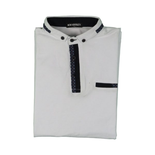Privato New Mentality D9257-1 Ανδρικό Βαμβακερό Μπλουζάκι Μάο Σε Στενή Γραμμή Λευκό 8