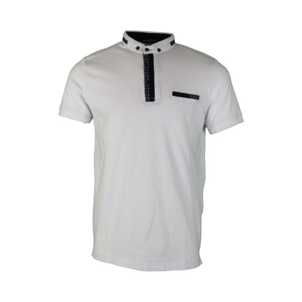 Privato New Mentality D9257-1 Ανδρικό Βαμβακερό Μπλουζάκι Μάο Σε Στενή Γραμμή Λευκό 7