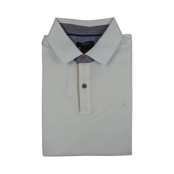 Everbest 252-833-0-3-White Ανδρικό Βαμβακερό Κοντομάνικο Μπλουζάκι Με Γιακά Σε Φαρδιά Γραμμή Λευκό 3