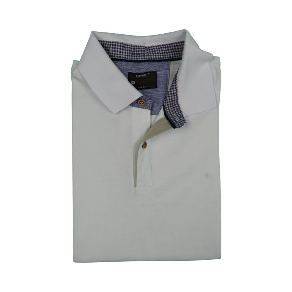 Everbest 252-833-0-3-White Ανδρικό Βαμβακερό Κοντομάνικο Μπλουζάκι Με Γιακά Σε Φαρδιά Γραμμή Λευκό 2