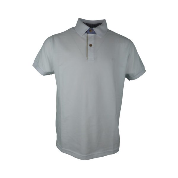 Everbest 252-833-0-3-White Ανδρικό Βαμβακερό Κοντομάνικο Μπλουζάκι Με Γιακά Σε Φαρδιά Γραμμή Λευκό 6