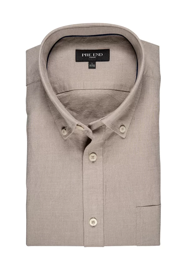 Pre End 32-100289 Frey Ls 6039 Ανδρικό Μακρυμάνικο Λινό Πουκάμισο Σε Κανονική Γραμμή Μπέζ 8
