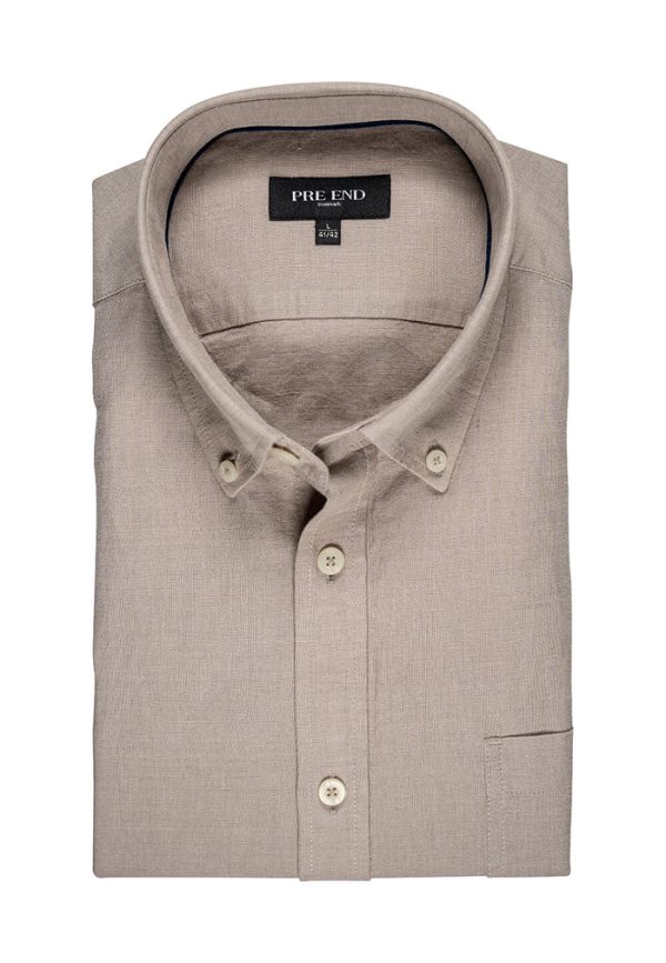 Pre End 32-100289 Frey Ls 6039 Ανδρικό Μακρυμάνικο Λινό Πουκάμισο Σε Κανονική Γραμμή Μπέζ 7