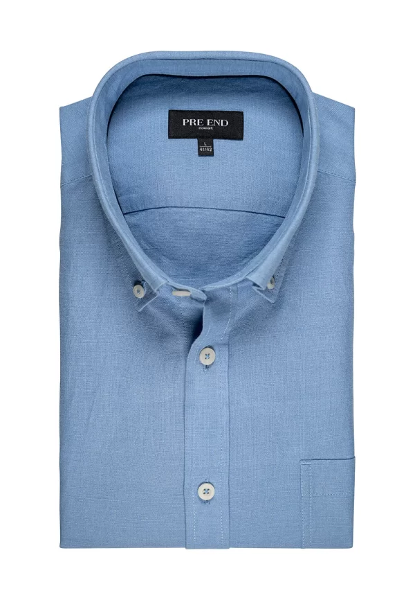 Pre End 32-100289 Frey Ls 7032 Ανδρικό Μακρυμάνικο Λινό Πουκάμισο Σε Κανονική Γραμμή Σιέλ 4