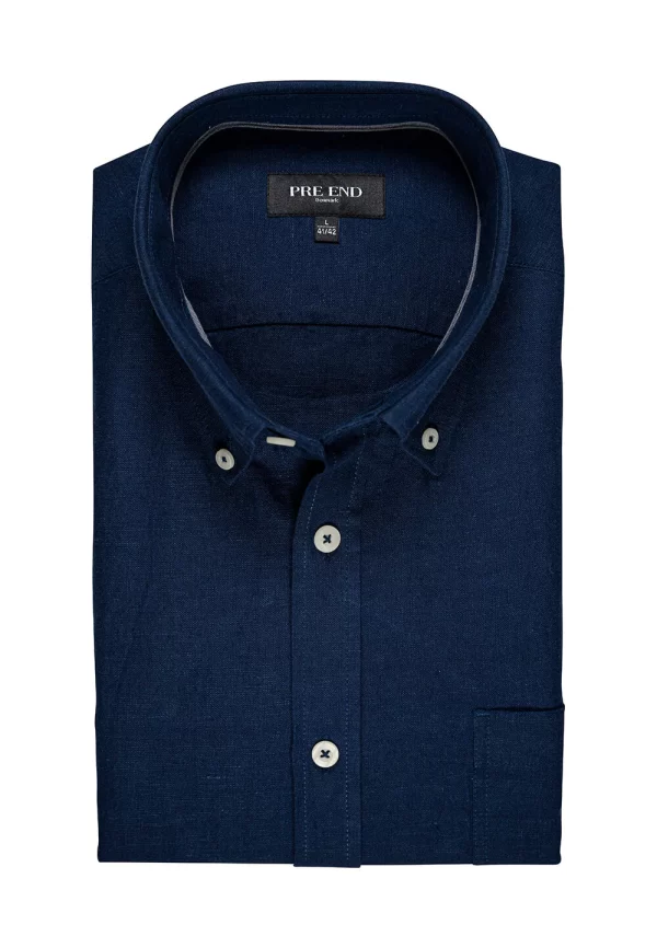 Pre End 32-100289 Frey Ls 7115 Ανδρικό Λινό Μακρυμάνικο Πουκάμισο Σε Κανονική Γραμμή Μπλέ 4