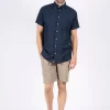 Pre End 35-100185 Frey ss 7115 Ανδρικό Λινό Κοντομάνικο Πουκάμισο Σε Κανονική Γραμμή Μπλέ 1