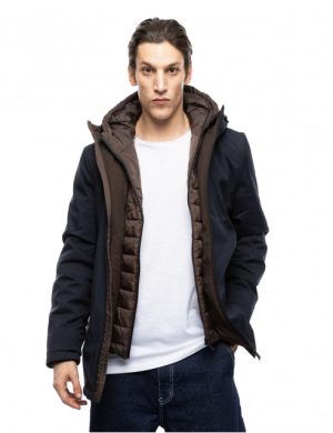 Splendid fashion 52-201-093 Ανδρικό Κοντό Μπουφάν Με Δυο Κουκούλες, Μια Ενσωματωμένη Και Μια Αποσπώμενη Μπλέ