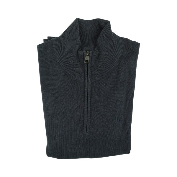Pre End 21-100527 Malcom Zip 7550 Ανδρική Βαμβακερή Πλεκτή Μπλούζα Ζιπ Σε Κανονική Γραμμή Μπλέ 3
