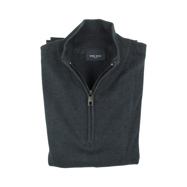 Pre End 21-100527 Malcom Zip 7550 Ανδρική Βαμβακερή Πλεκτή Μπλούζα Ζιπ Σε Κανονική Γραμμή Μπλέ 4