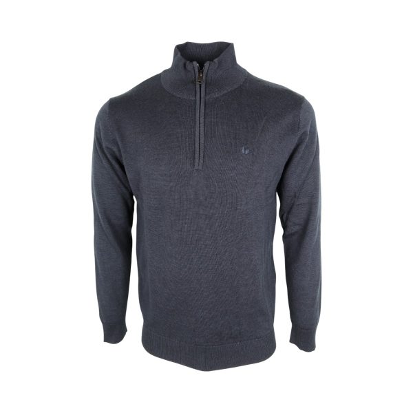 Pre End 21-100527 Malcom Zip 7550 Ανδρική Βαμβακερή Πλεκτή Μπλούζα Ζιπ Σε Κανονική Γραμμή Μπλέ 9