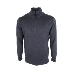 Pre End 21-100527 Malcom Zip 7550  Ανδρική Βαμβακερή Πλεκτή Μπλούζα Ζιπ Σε Κανονική Γραμμή Μπλέ