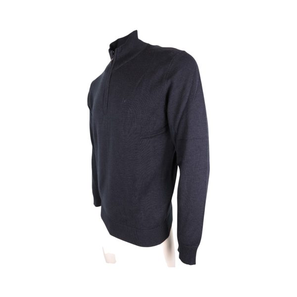 Pre End 21-100527 Malcom Zip 7550 Ανδρική Βαμβακερή Πλεκτή Μπλούζα Ζιπ Σε Κανονική Γραμμή Μπλέ 11