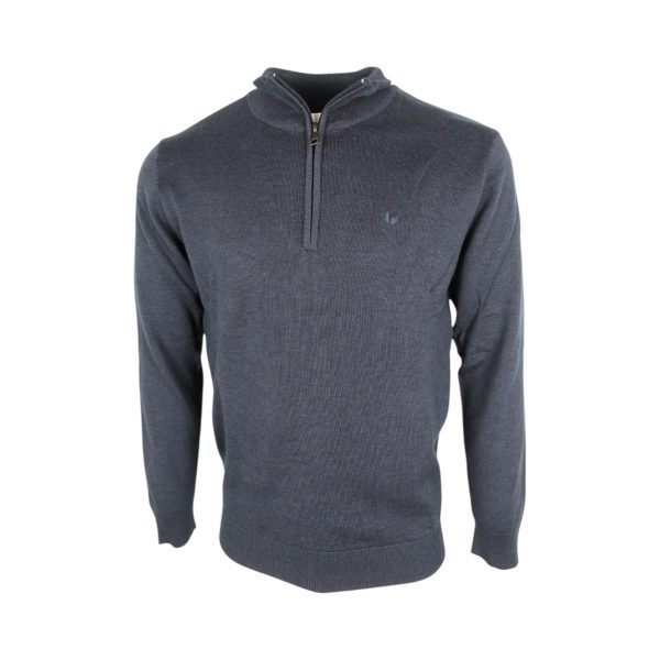 Pre End 21-100527 Malcom Zip 7550 Ανδρική Βαμβακερή Πλεκτή Μπλούζα Ζιπ Σε Κανονική Γραμμή Μπλέ 8