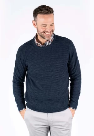Pre End 21-100552 PELudwig o knit 7050 Ανδρικό Βαμβακερό Πλεκτό Σε Κανονική Γραμμή Μπλέ