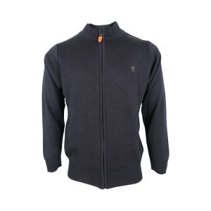 UNIQUE 870 Ανδρική Ζακέτα Δίπλακη Μερινός Με Φερμουάρ Και Τσέπες Μπλέ Σκούρο