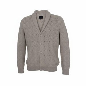 Privato BAKERS W4-22549-1 Ανδρική Πλεκτή Ζακέτα Με Σμόκιν Γιακά Γκρί Πάγου