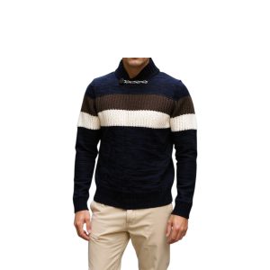 Privato AM-033-1 Ανδρικό Νεανικό Πλεκτό Χοντρή Πλέξη με Σμόκιν Γιακά Μπλέ