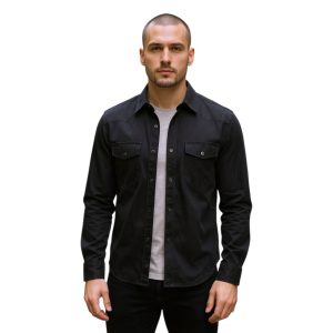 Privato YF68907 Ανδρικό Ελαστικό Πουκάμισο Τζίν Σε Στενή Γραμμή Μαύρο