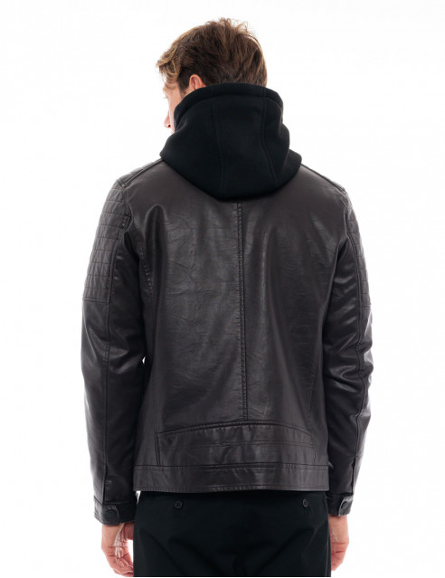 48-201-075#080#3-492x639 Biston 48-201-075 Ανδρικό Μπουφάν Δερματίνη Με Κουκούλα Που Αφαιρείται Καφέ 5