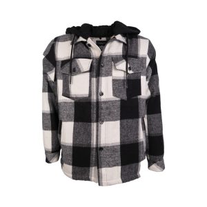 Privato 170016-1 Ανδρικό Overshirt Καρό Φανελένιο Με Επένδυση Γούνας Και Κουκούλα Που Αφαιρείται Μαύρο