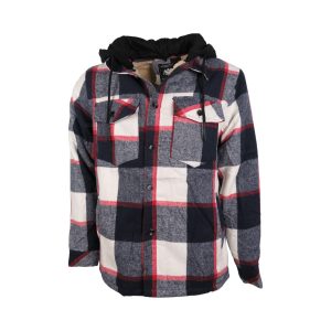 Privato 170016-2 Ανδρικό Καρό Overshirt Φανελένιο Με Επένδυση Γούνας Και Κουκούλα Που Αφαιρείται Μπλέ