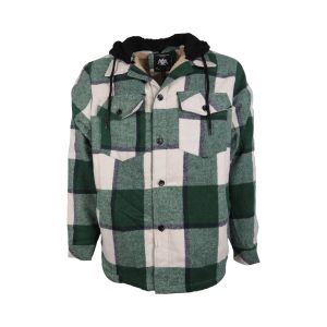 Privato 170016-3 Ανδρικό Overshirt Καρό Με Επένδυση Γούνας Και Κουκούλα Που Αφαιρείται Πράσινο