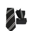 Privato 70-4 Ανδρικό Σέτ Γραβάτα Μαντήλι Μανικετόκουμπα Μετάξι Μαύρο 2