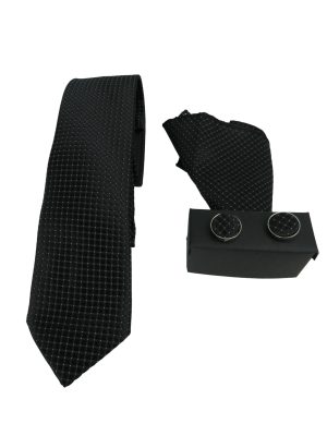 Privato 70-2 Ανδρικό Σέτ Γραβάτα-Μαντήλι- Μανικετόκουμπα Μετάξι Μαύρο