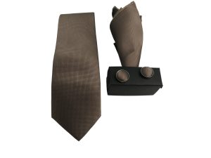 Privato 70-3 Ανδρικό Σέτ Γραβάτα-Μαντήλι- Μανικετόκουμπα Μετάξι Κάμελ