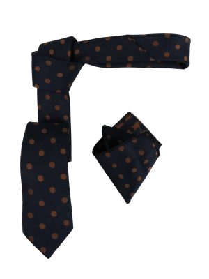 Endeson 502 Ανδρική Σέτ Γραβάτα Με Μικρό Μαντήλι Πουά  Μπλέ