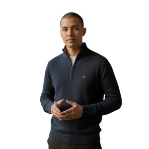 Explosion 1018-3 Ανδρικό Πλεκτό Πουλόβερ Ζίπ Με Φερμουάρ Μπλέ