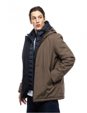 Splendid fashion 52-201-093-2 Ανδρικό Κοντό Μπουφάν Με Δυο Κουκούλες Μια Ενσωματωμένη Και Μια Αποσπώμενη Κάμελ