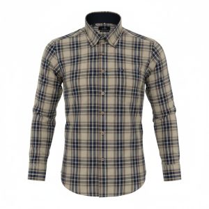 NCS N225-0091 Ανδρικό Βαμβακερό Πουκάμισο Σε Κανονική Γραμμή Καρώ Μπέζ