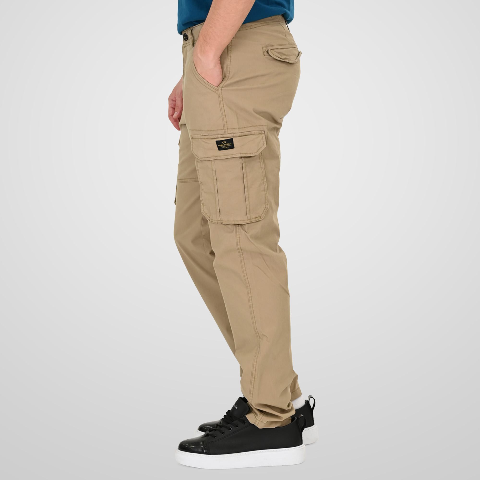 261CCP-4096_5_BEIGE_3 Double 261-CCP-4096 Ανδρικό Παντελόνι Βαμβακερό Cargo Σε Ίσια Γραμμή Μπέζ 6