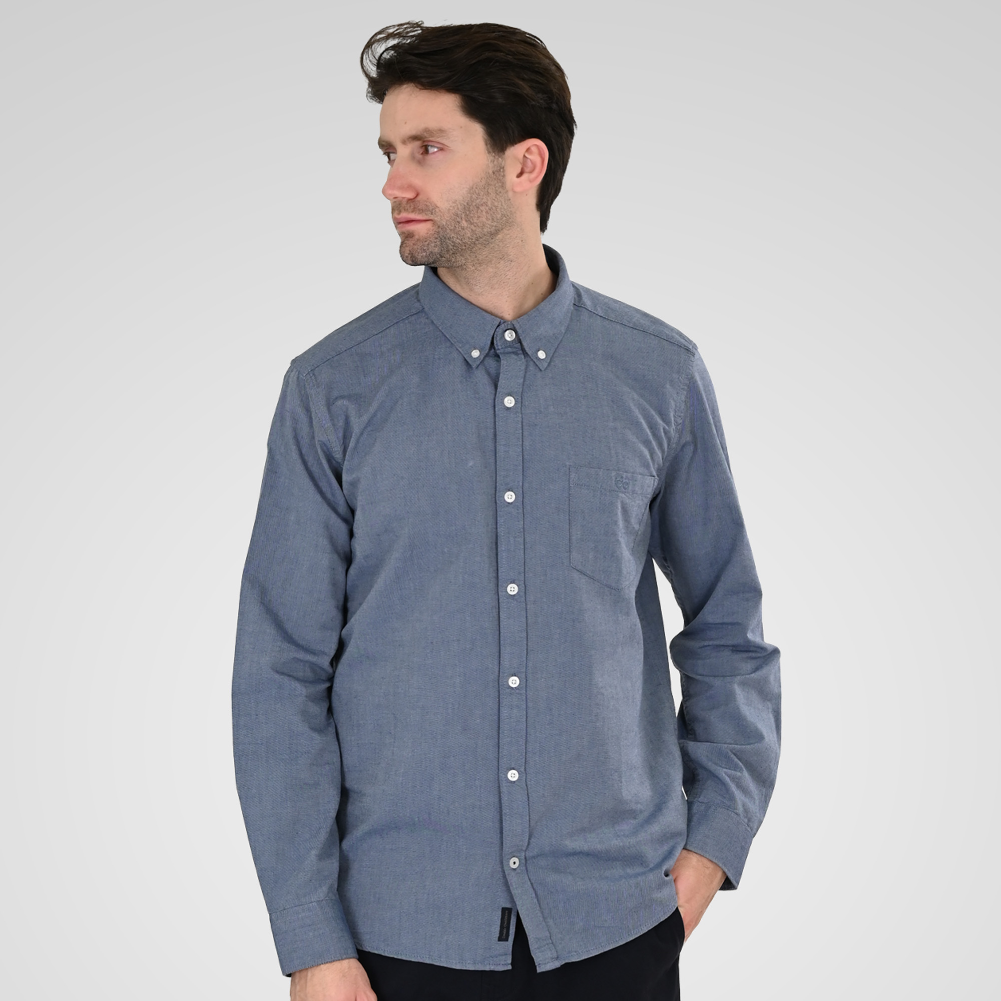 261GS-5183_119_OXFORD BLUE_1 Double 261GS-5183 Ανδρικό Βαμβακερό Πουκάμισο Σε άνετη Γραμμή Oxford Μπλέ Ίντιγκο 2