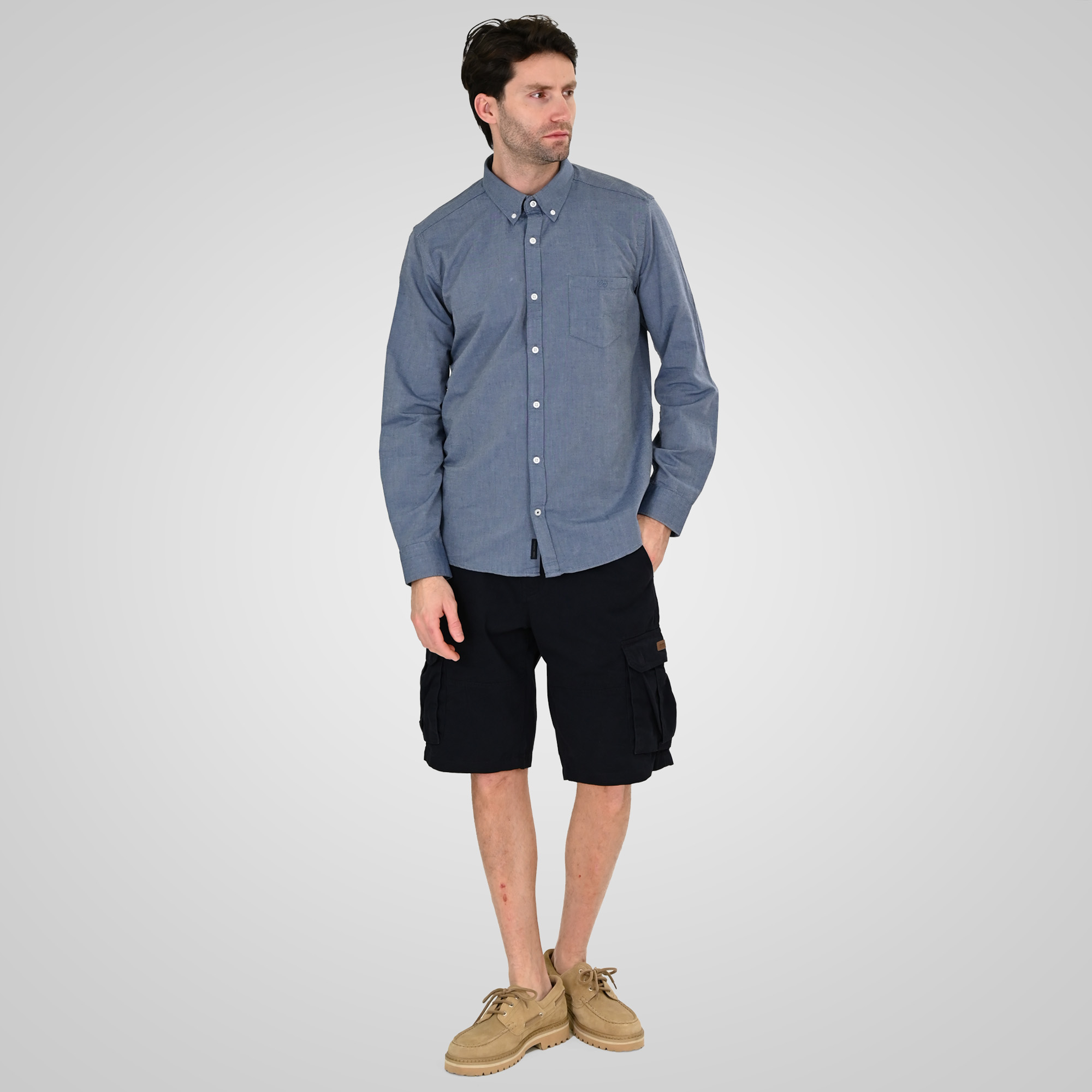 261GS-5183_119_OXFORD BLUE_2 Double 261GS-5183 Ανδρικό Βαμβακερό Πουκάμισο Σε άνετη Γραμμή Oxford Μπλέ Ίντιγκο 4