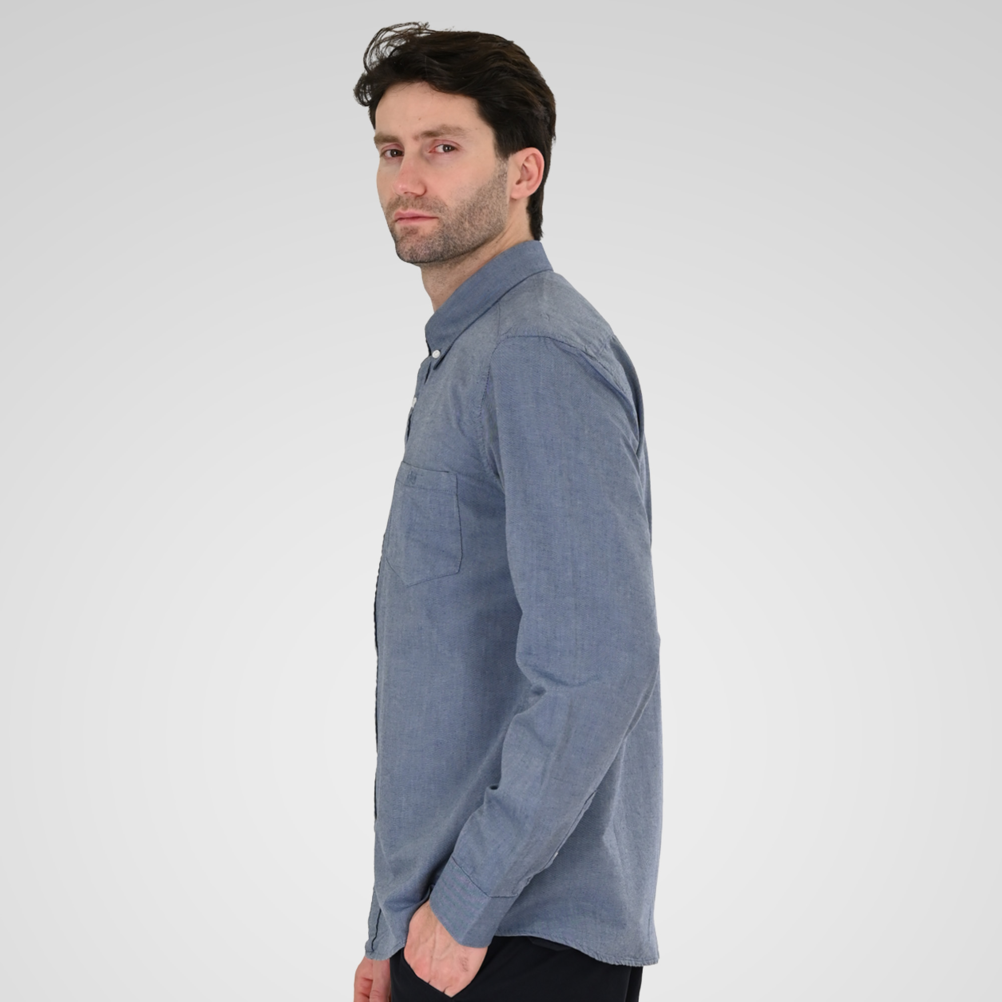 261GS-5183_119_OXFORD BLUE_3 Double 261GS-5183 Ανδρικό Βαμβακερό Πουκάμισο Σε άνετη Γραμμή Oxford Μπλέ Ίντιγκο 5