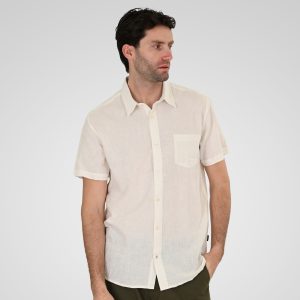 Double 261GS-5192-130 Ανδρικό Κοντομάνικο Λινό Πουκάμισο Σε Κανονική Γραμμή Λευκό