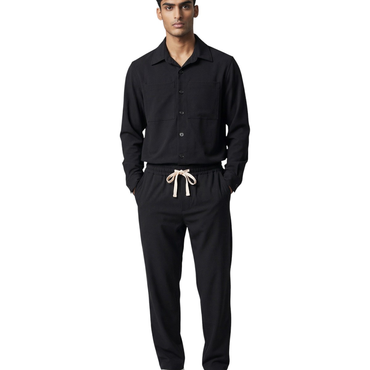 3 (9) Privato 8971-8970 Ανδρικό Σέτ Overshirt -Παντελόνι Με Λάστιχο Στην Μέση Μαύρο 2