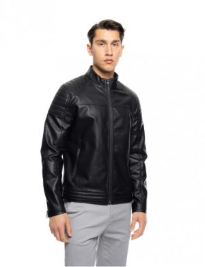 BISTON 53-201-006 Ανδρικό Πανωφόρι Από Δερματίνη Χωρίς Επένδυση Μαύρο