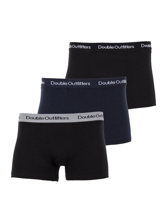 DOUBLE MB-01 Mens Boxer Ανδρικό Μποξεράκι Σετ Τριών Τεμαχίων Βαμβακερά Μαύρο-Μπλέ 2